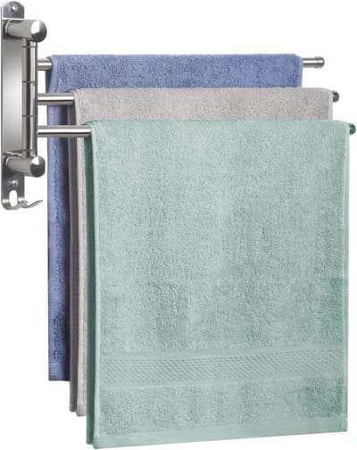 Famanu Roestvrijstalen Handdoekhouder 3-armige Handdoekstang Badkamer Draaibare Handdoekstangen Wandmontage Handdoekhouder voor Keuken Toilet en Badkamer, Zilver