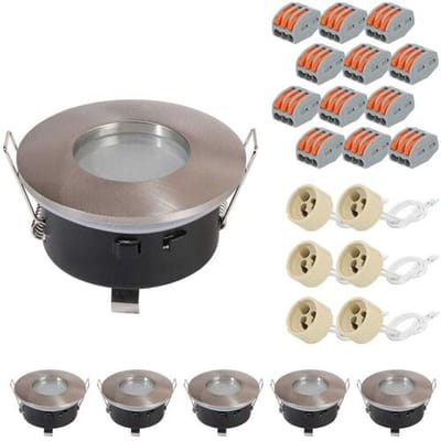 HOFTRONIC Set van 6 Vista - LED Inbouwspots - Armatuur - Diameter 83mm - GU10 Fitting incl. lamphouder - Rond - IP44 voor badkamer en buiten - RVS