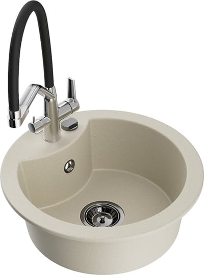Mexen Diego granieten spoelbak met 1 bak en keukenmengkraan Duo, beige - 6512-69-671701-07-B