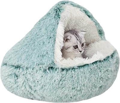Kalmerend kattenbed, pluizig pluche kattenbed, wasbaar, angstverlichtend puppybed, huisdierbed voor binnenkatten, kleine hond, zacht, warm donutbed voor kat (50 cm, groen)