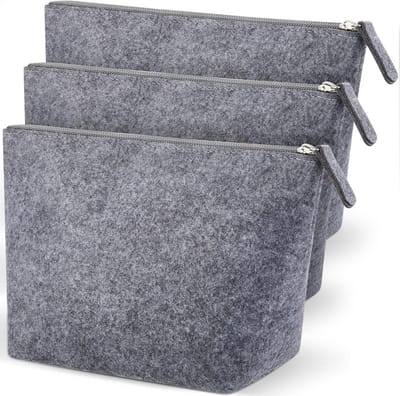 Set van 3 Vilt Cosmetica Tassen voor Reizen met Rits - Multifunctionele Make-up Pouch in Grijs, Stijlvol en Handig