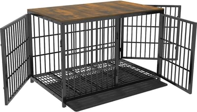 BingoPaw XXL hondenbench - Moderne hondenhok - Hondenbench met houten bijzettafel en verwijderbare bak - 120 x 77 x 81,5 cm - Zwart