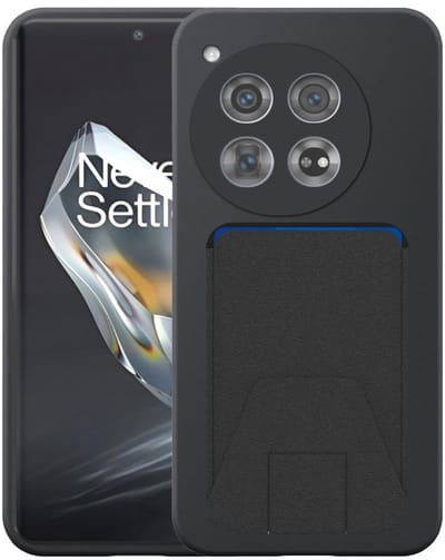 Geschikt voor OnePlus 12 Telefoonhoesje met Verstelbare Leren Pasjeshouder - Flexible Back Cover Case Siliconen TPU with Adjustable Leather Cardslot - Zwart - Smartphonica geschikt voor OnePlus 12