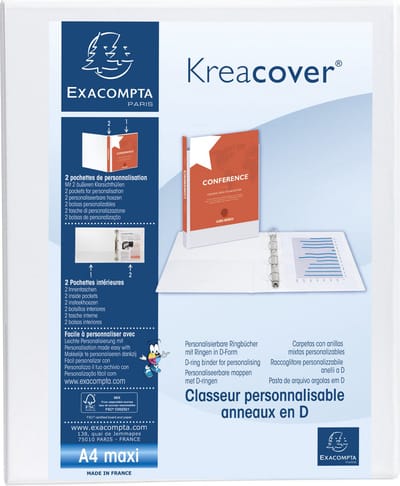 Exacompta 10x Kreacover Ringband in PP met 4 D-ringen van 25mm - A4 maxi - Wit - 51946E