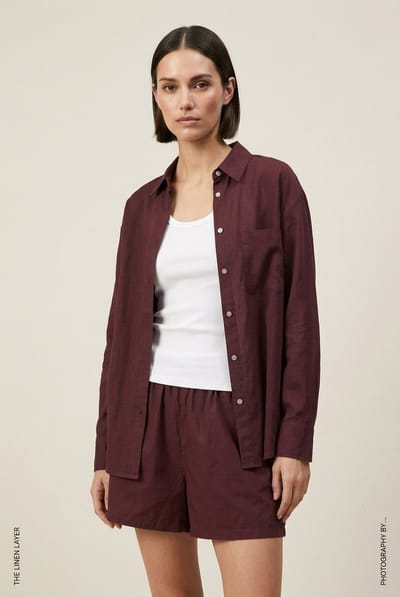 Linen Oversized Shirt Oxblood Red - maat XS