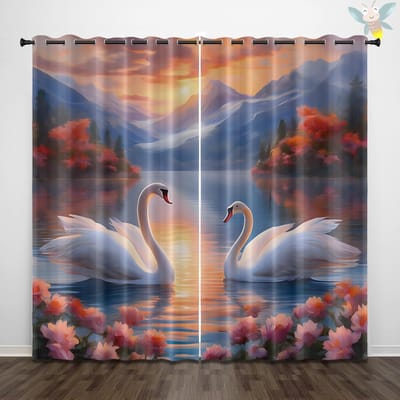 2 stuks prachtige en elegante gordijnen met zwanenpatroon, gebruikt voor decoratie, slaapkamers en woonkamers 140x160cm&Grommet Top gray