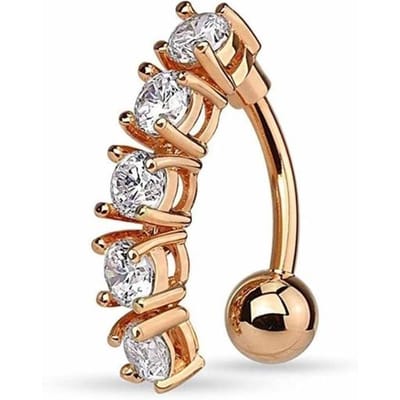 Delysia King Dames Schattige Kristallen Navelpiercing Bloem Hangertje Rose Goud Sexy Staafje Navelring
