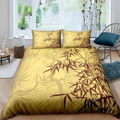 Bamboe Dekbedovertrek Set Bamboe Takken Beddengoed Set Boom Print Dekbedovertrek Luxe Retro Bloemenstijl Dekbedovertrek Queen Size 135X200cm-2pcs