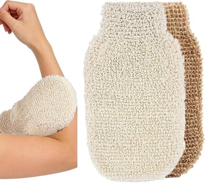 Set van 2 exfoliërende handschoenen van natuurlijke vezels, peelinghandschoenen en massagehandschoenen voor het verwijderen van dode huidcellen en het verkrijgen van een gladde, stralende huid