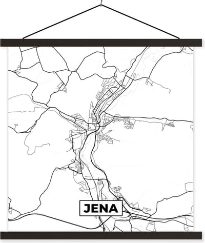 Posterhanger incl. Poster 60x60 cm - Schoolplaat - Jena - Plattegrond - Kaart - Stadskaart - Textielposter - Zwarte latten - Stadskaart