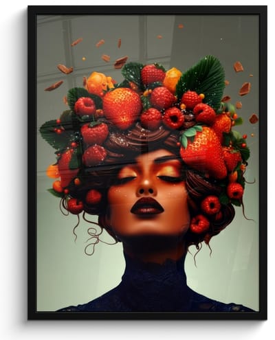 Poster in lijst - Fotolijst 50x70 cm - Posters - Vrouw - Chocolade - Frambozen - Aardbeien - Koekjes - Posterlijst zwart - Decoratie - Wanddecoratie woonkamer - Muurdecoratie slaapkamer