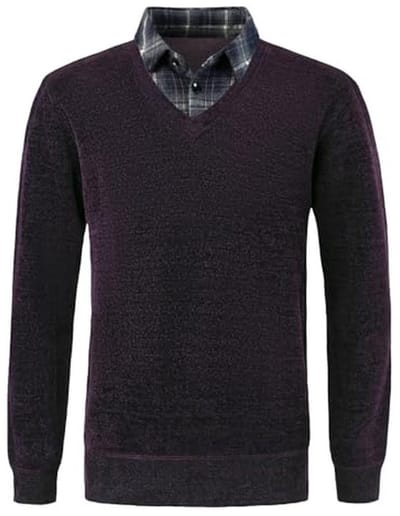 Heren 2-in-1 V-hals Chenille Trui - Casual Fleece Gevoerd Wintershirt
