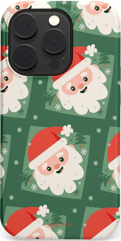Casetastic hoesje geschikt voor Apple iPhone 14 Pro - MagSafe - Dubbellaagse bescherming - Kerstmannen in het bos - Fashion Case - Donkergroen Wit Terracotta Crème