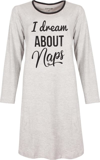 Temptation Dames Nachthemd - Bigshirt - I dream about naps Tekst - Licht Grijs - Maat S