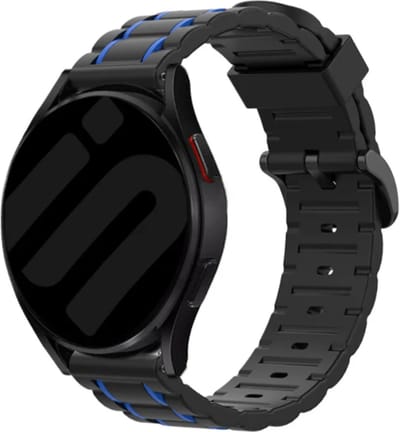Strap-it Smartwatch bandje 20mm - sport gesp bandje geschikt voor Samsung Watch 42mm / Watch 3 41mm / Active (2) / Watch 4 (Classic) / Watch 5 & 5 Pro / Watch 6 (Classic) / Galaxy Watch 7 (40 & 44mm) / Watch FE / Gear Sport - zwart/blauw