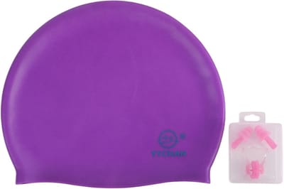 YYchan Badmuts - Siliconen badmuts - Unisex - Zwemmuts Set met GRATIS Oordopjes & Neusklem - Voor Dames, Heren & Kinderen - Hydrodynamisch & Elastisch - Ideaal voor Lang Haar - Paars