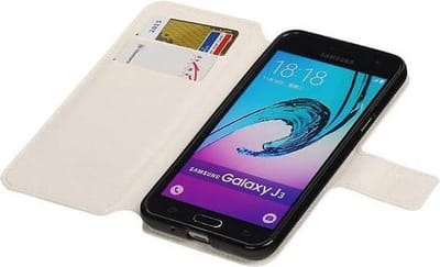 Cross Pattern TPU Bookstyle Hoesje - Wallet Case Telefoonhoesje - Geschikt voor Samsung Galaxy J3 / J3 2016 Wit
