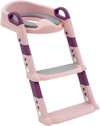 Kinder Toiletbril - Met Trapje - Zindelijkheidstraining - In Hoogte Verstelbaar - 44 x 34 cm - Roze