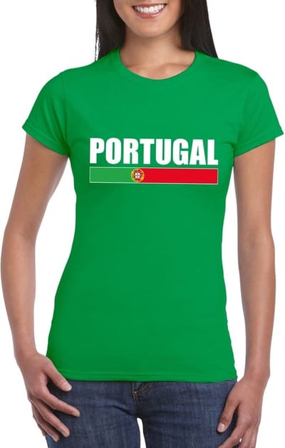 Portugal supporters kleding t-shirt - voor dames - groen - met vlag kleuren print - korte mouwen S