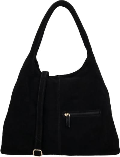 Charm London Sevilla Schoudertas - Suede - Handtas - Verstelbare en Afneembare Schouderband - Dames - Leer - Shopper - Leren Dames Tas - Zwart