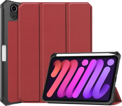 Hoesje - Geschikt voor Apple iPad Mini 6 (2021) - 8.3 inch - 6e Generatie - Dun & Stevig - Trifold Bookcase - Hard Cover Case - Met Uitsparing Geschikt voor Apple Pencil - Hardcover Book - Tablet Hoes - Donkerrood