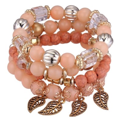 Fako Bijoux® - Armband Set - Boho - Bohemian - Blaadjes - Roze
