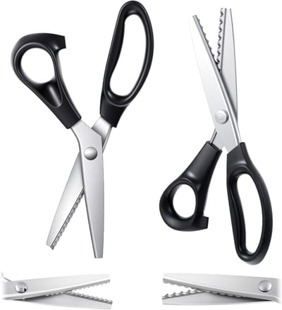 Twee gekartelde scharen - 3 mm driehoekige schaar - 4 mm ronde schaar - 23 cm lang - Professionele hobbyschaar - Geschikt voor het maken van kleding, het naaien van diverse stoffen, leer en knutselpapier - Zwart