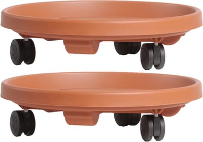 2x Stuks plantenonderzetters/multirollers rond bruin kunststof 30 cm - Trolleys voor kamerplanten