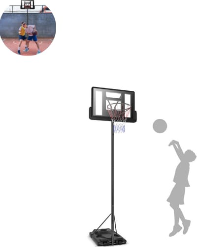 Basketbalpaal - Basketbalring - Verstelbaar in hoogte - 97 x 65 x 360 cm - Voor buiten - Met wieltjes - Weerbestendig - Zwart