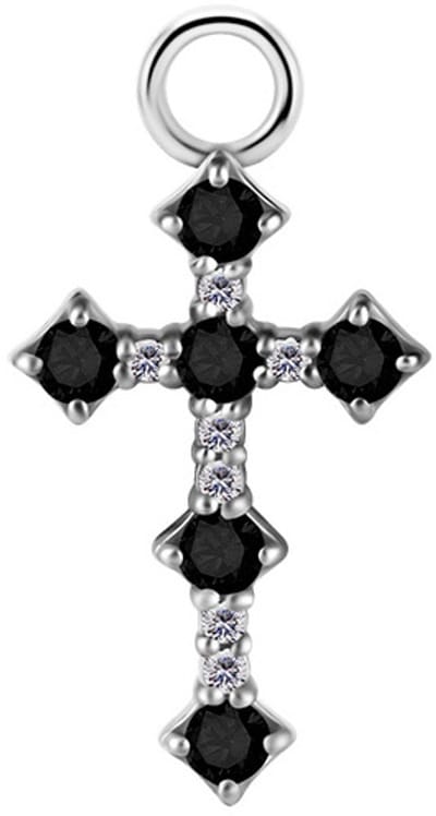 Crazy Needles - Charms - Zilveren Kruis - Zwarte Zirconia's