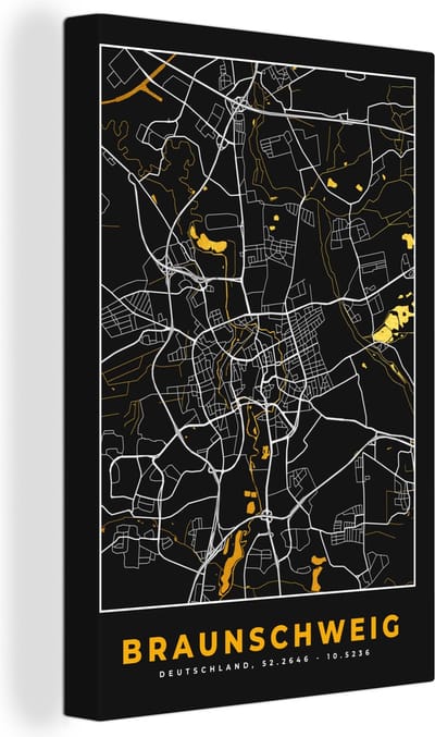 Canvas Schilderij Braunschweig - Goud - Stadskaart - Plattegrond - Kaart - Duitsland - 20x30 cm - Wanddecoratie