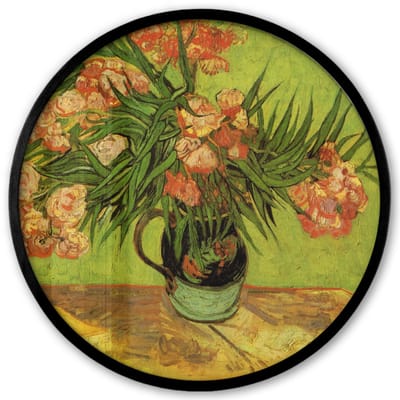 Poster in lijst Rond - Fotolijst 40x40 cm - Posters - Stilleven vaas met oleanders en boeken - Vincent van Gogh - Ronde posterlijst zwart - Decoratie - Wanddecoratie woonkamer - Muurdecoratie slaapkamer