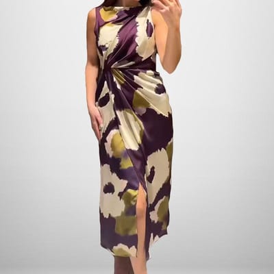 Nieuwe Lente- en Zomerstijl Geplisseerde Decoratieve Bedrukte Mouwloze Midi-jurk XXXL black