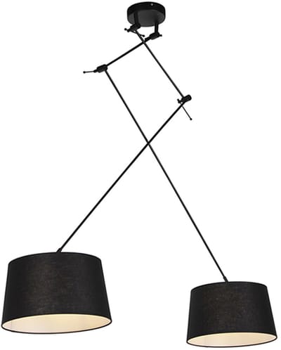 QAZQA blitz - Moderne Hanglamp met kap - 2 lichts - L 750 mm - Zwart - Woonkamer | Slaapkamer | Keuken
