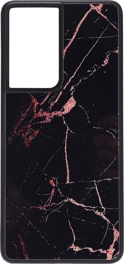 Shop4 - Samsung Galaxy S21 Ultra Hoesje - Harde Back Case Marmer Zwart