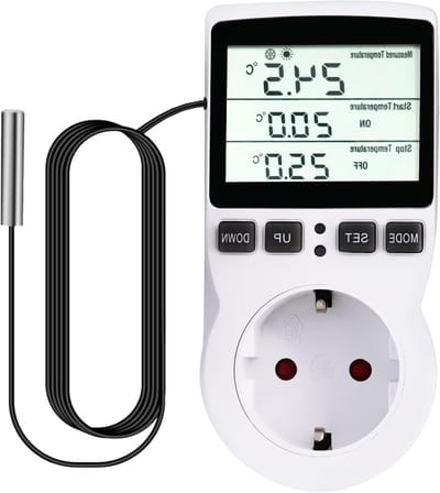 Digitale Thermostaat Stekker 250V met Temperatuursensor en LCD - Verwarming en Koeling voor Kassen, Terrariums en Aquaria