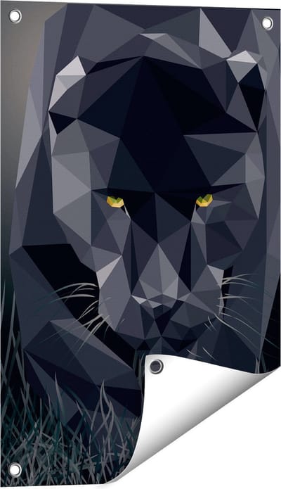Gards Tuinposter Zwarte Panter van Origami - Abstract - 40x60 cm - Tuindoek - Tuindecoratie - Wanddecoratie buiten - Tuinschilderij