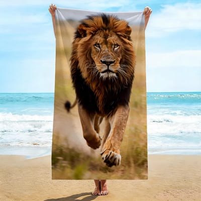 Realistische Leeuw Strandlaken, Majestueuze Dierenprint, Sneldrogende Microvezel, Extra Groot voor Strand Zwembad, Cadeau voor Wildlifeliefhebbers W30*H60(CM)