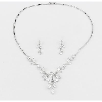 Emmaya Elegant Cubic Zirconia Glanzende Sieraden Set Mode Banket Charmante Ketting En Oorbellen Verloving Delicaat Cadeau witgouden kleur