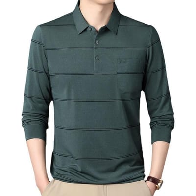 Lente en Herfst Heren Revers Lange Mouw Nieuw Midden-leeftijd Mode Casual Echte Zak POLO Shirt Heren Trendy Top XXXXL black