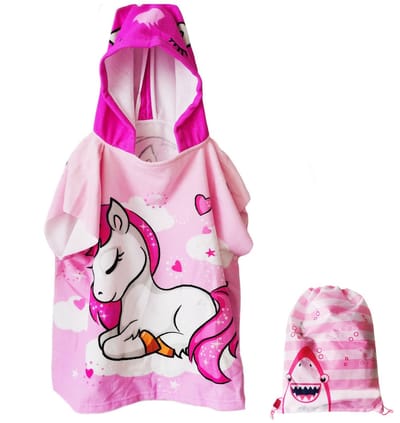 Dailygoods- Kinderponcho met Capuchon - Badstof Handdoek - Eenhoornpatroon - Geschikt voor Strand/Badkamer - Afmetingen 60x90 cm - Super Fijne Vezel - Badhanddoek