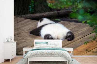 Behang - Fotobehang Panda - Dier - Brug - Breedte 600 cm x hoogte 400 cm