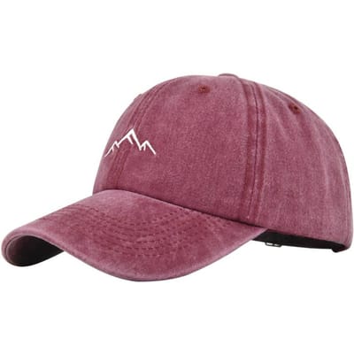 Casquette Rétro en Coton Lavé Unisexe Broderie Montagne Casquettes de Baseball Été Réglable Décontracté Extérieur Streetwear Sportive Casquettes Trucker rouge vin