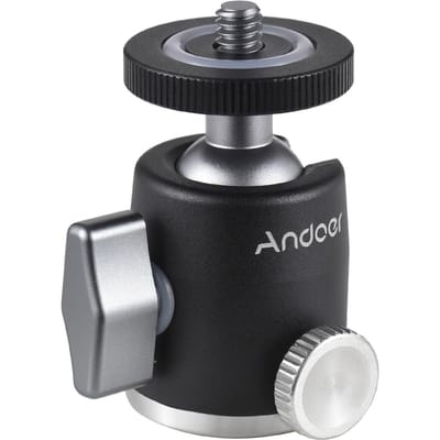 Andoer Mini Balhoofd Statief Balhoofd Montage Adapter Aluminiumlegering 1/4 Inch Schroefconnector met zwart