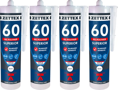 Zettex MS 60 Polymeerkit Superior - Montagekit – Lijmkit – Afdichtkit - Binnen & Buiten - 4x 290ml – Wit