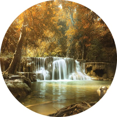 Tizato - Muurcirkel Bos met waterval – Zelfklevende wandcirkel Muursticker – Ø 91 cm