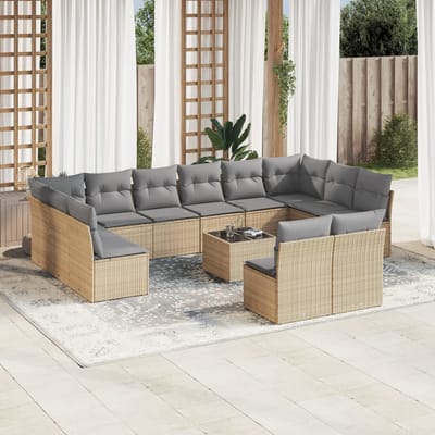 vidaXL - 13-delige - Loungeset - met - kussens - poly - rattan - beige