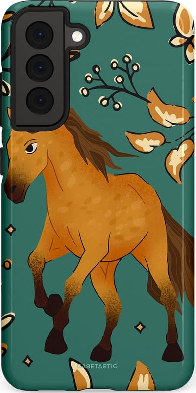 Casetastic Hoesje Geschikt voor Samsung S21 FE - Stijlvolle Beschermende Duo-layer Case - Groene bruine Paarden elegantie - Paris