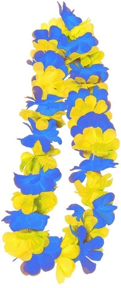 PartyXplo Carnaval Feest krans - hawaii slinger/krans - blauw/geel - carnaval/thema feesten