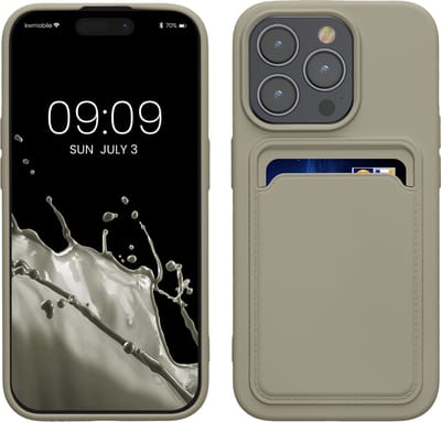 kwmobile telefoonhoesje geschikt voor iPhone 15 Pro - Hoesje met pasjeshouder - TPU case in mat lichtgrijs